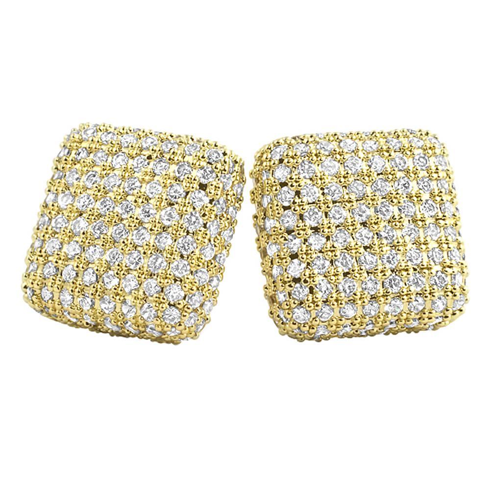 XL Rounded 3D Box Gold Micro Pave Bling Earrings HipHopBling