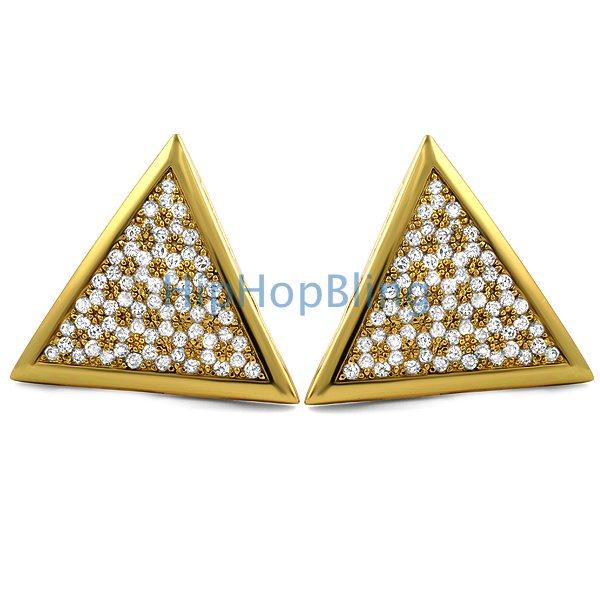 XL Triangle Gold CZ Hip Hop Bling Bling Earrings HipHopBling