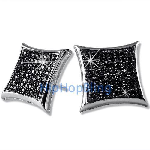 XXL Black CZ Kite Micro Pave Earrings .925 Silver HipHopBling