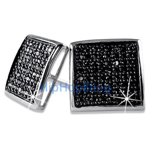 XXL Deep Dish Box Black CZ Bling Bling Micro Pave Earrings .925 Silver HipHopBling