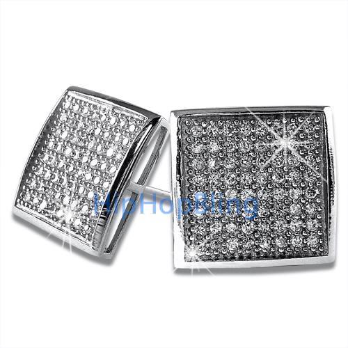 XXL Deep Dish Box CZ Bling Bling Micro Pave Earrings .925 Silver HipHopBling