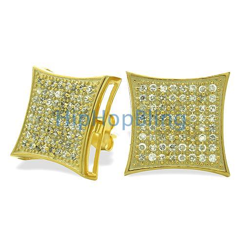 XXL Kite Gold Vermeil CZ Micro Pave Earrings .925 Silver HipHopBling