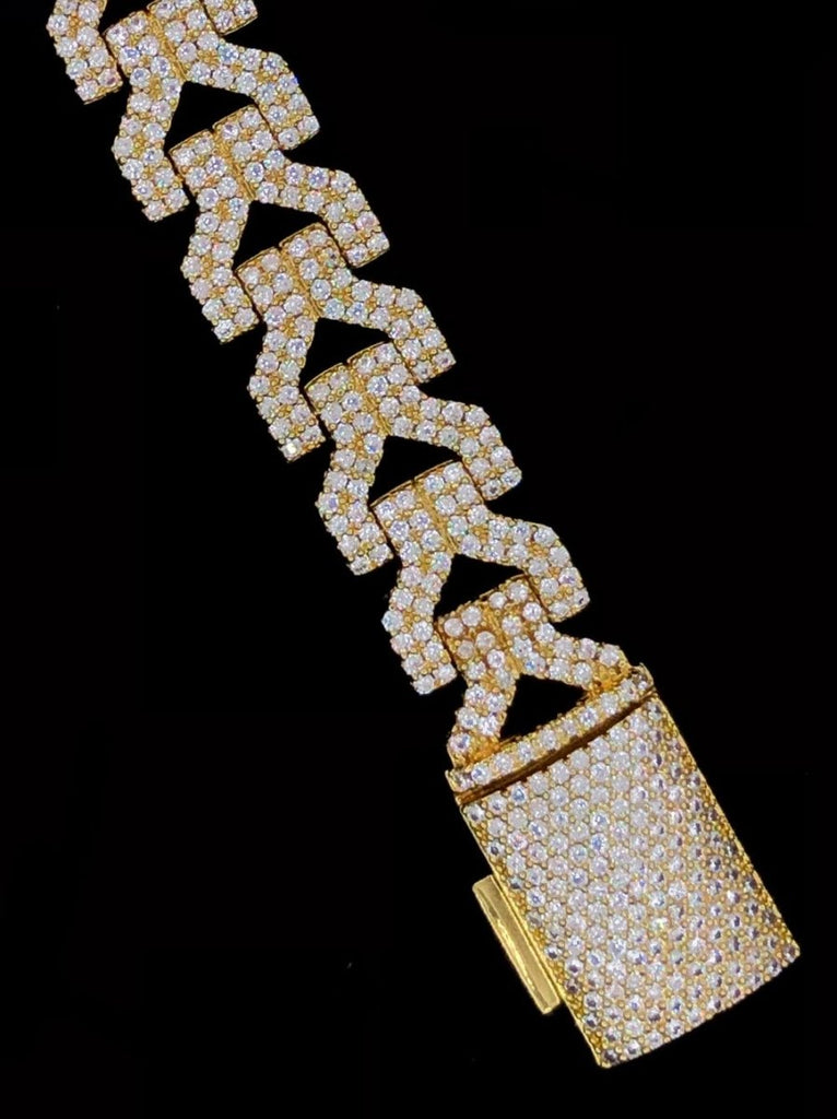 Y - Link CZ Iced Out Hip Hop Bling Bracelet Yellow Gold 7" HipHopBling