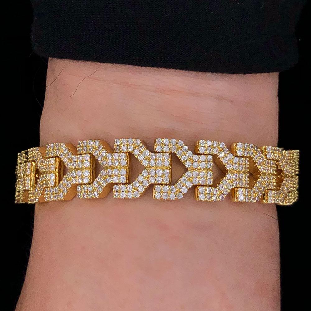 Y - Link CZ Iced Out Hip Hop Bling Bracelet Yellow Gold 7" HipHopBling