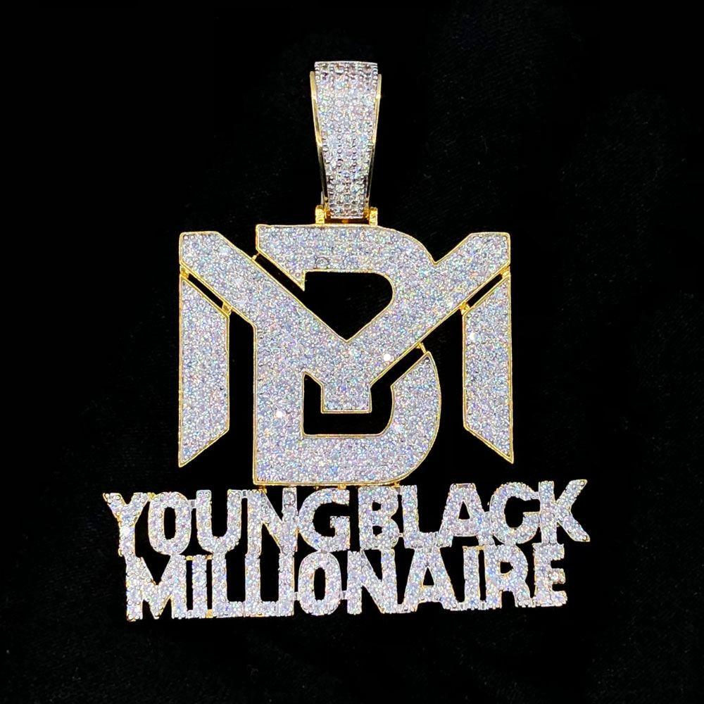 YBM Young Black Millionaire VVS CZ Hip Hop Bling Bling Pendant Yellow Gold HipHopBling