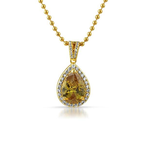 Yellow Pear Gem Gold .925 Silver Bling Pendant HipHopBling