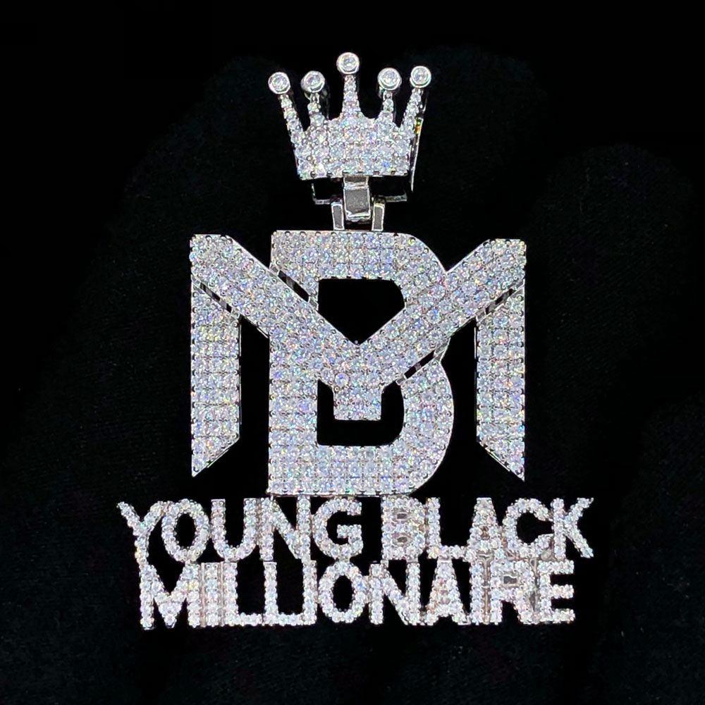 Young Black Millionaire Crown VVS CZ Hip Hop Iced Out Pendant White Gold HipHopBling