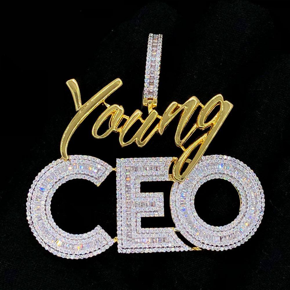 Young CEO Baguette VVS CZ Hip Hop Bling Bling Pendant Yellow Gold HipHopBling